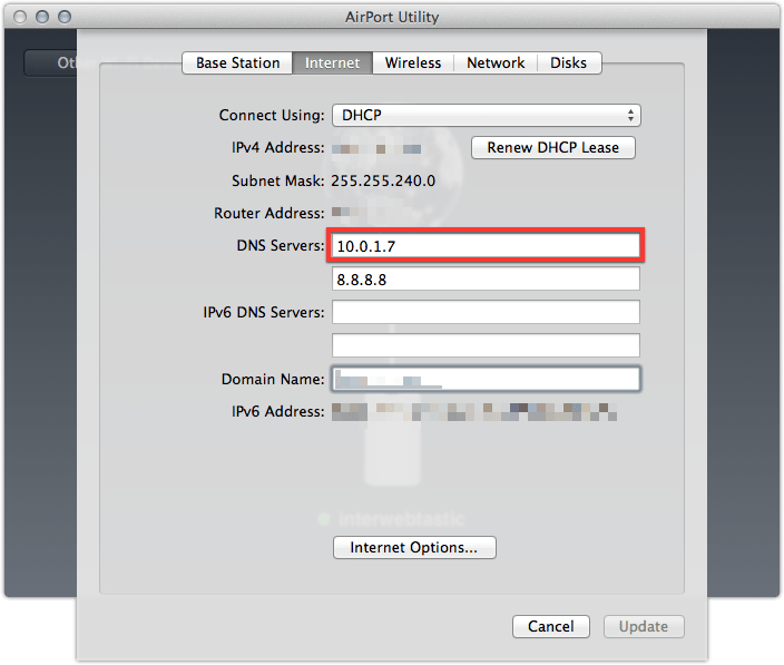 Example of Airport Utility DNS Servers